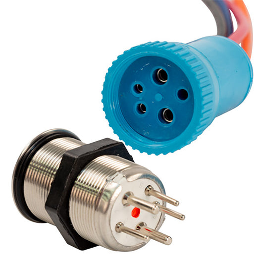 Bluewater 22mm Push Button Switch - Off/(On) Momentary Contact - Blue/Red LED - 1' Lead