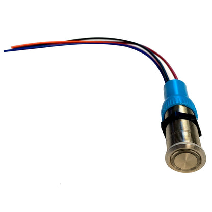 Bluewater 22mm Push Button Switch - Off/On/On Contact - Blue/Green/Red LED - 4' Lead