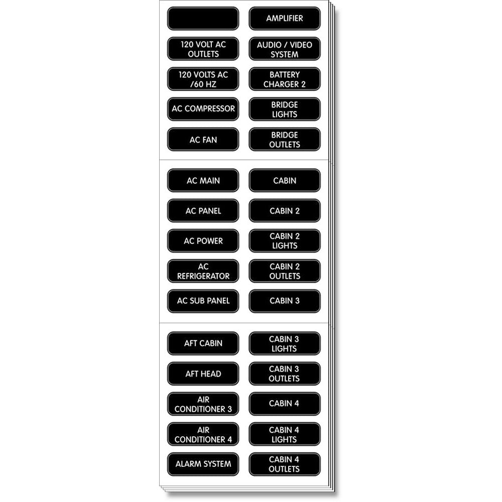 Blue Sea 8067 AC Panel Extended 120 Label Set