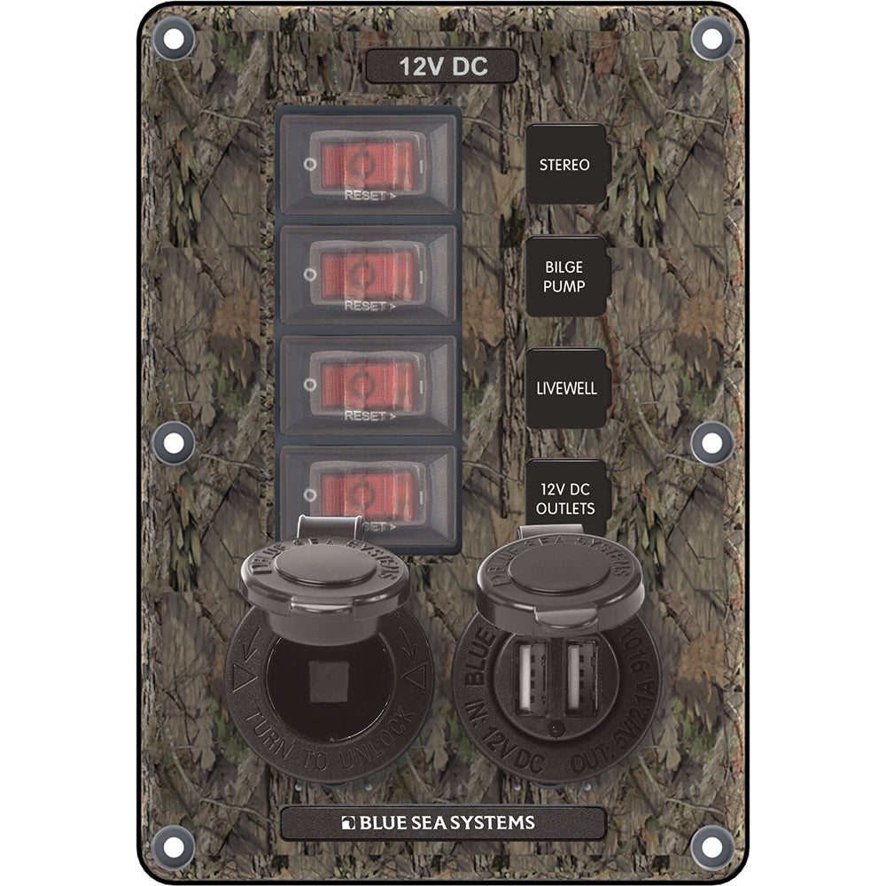 Blue Sea 4324 Circuit Breaker Switch Panel 4 Postion - Camo w/12V Socket  Dual USB