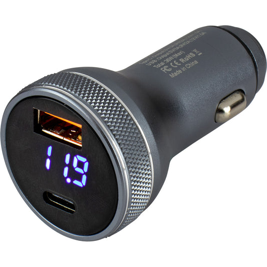 Sea-Dog Round USB  USB-C Power Plug w/Voltmeter